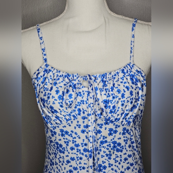SHEIN Midi White /Blue Floral Drawstring Cami Dress Very Soft High Stretch Small - Picture 4 of 12